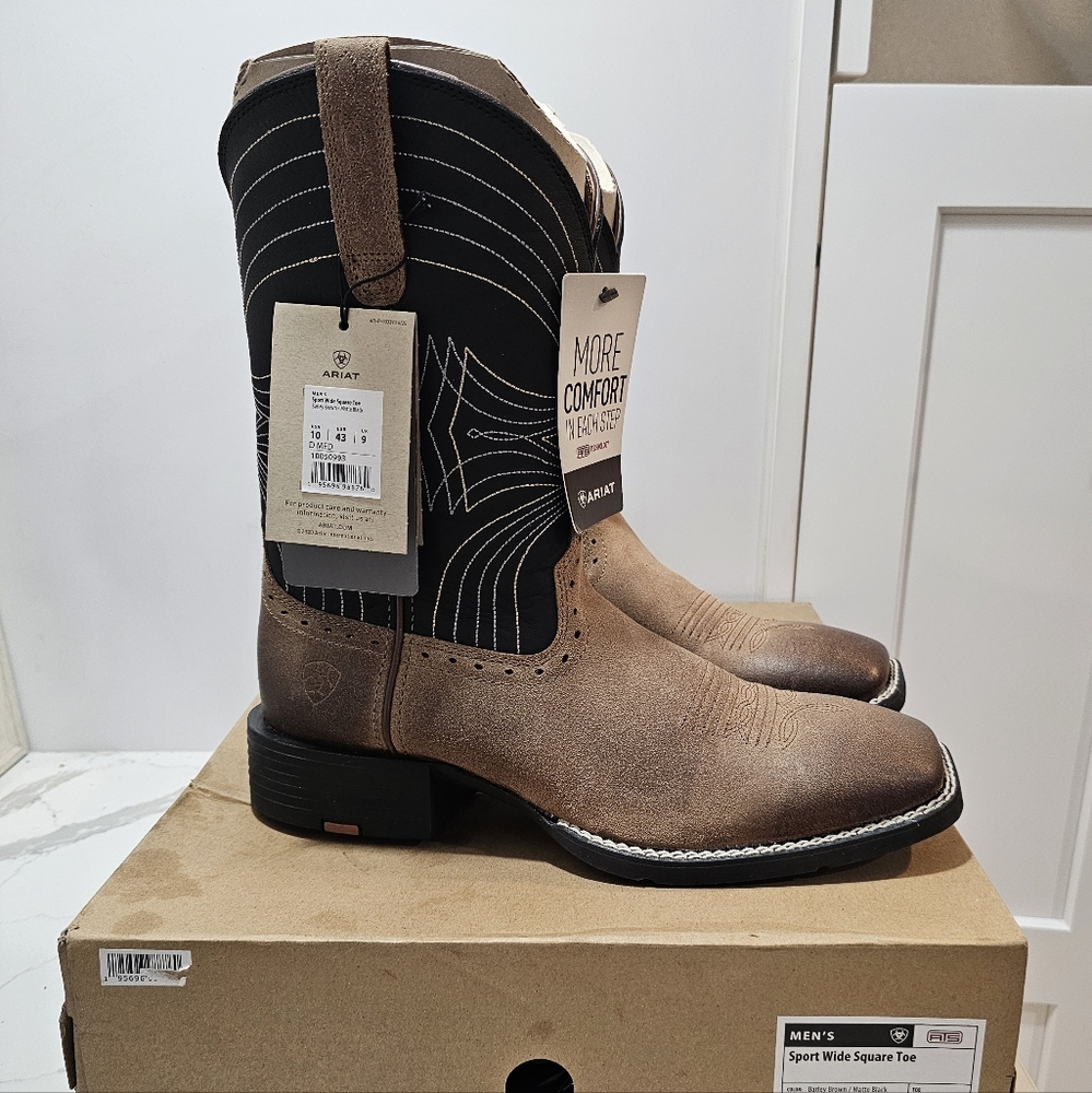 Ariat Men's Sport Western Boots - Broad Square Toe Sizes 9.5D, 10D, 11D